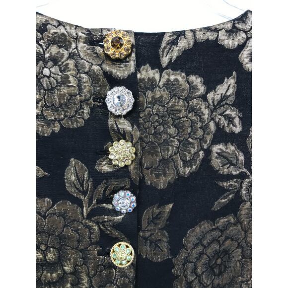 Sam Edelman Black Gold Floral Brocade Cap Sleeve Sheath Dress Size 6 - Picture 9 of 11